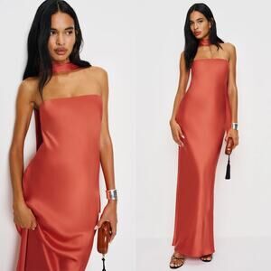 Reformation Oren Silk Dress Red Coral